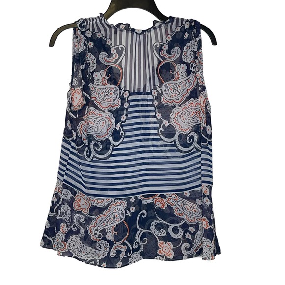 Cabi Floral Paisley Striped Peplum Sheer Blouse Ruffled Trim V-Neck Top XS Women - Picture 8 of 8